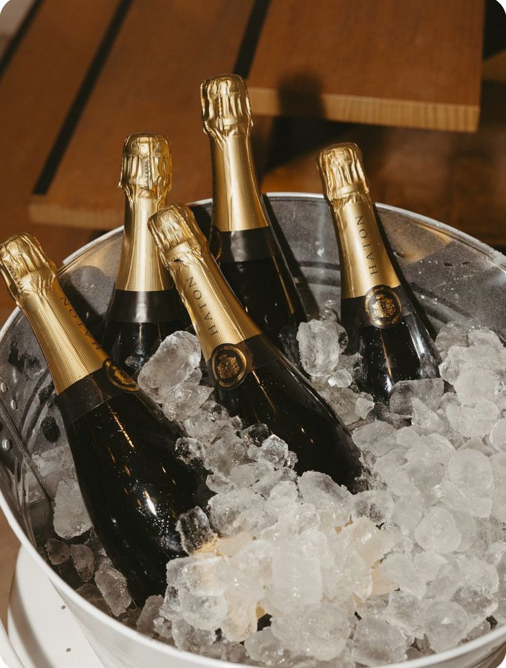 Champagne coupes on ice